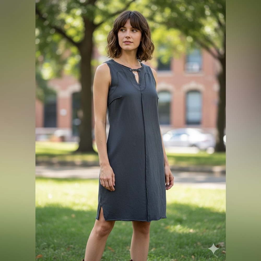 Raw Earth Wild Sky Grey Raw Hem Organic Cotton Mini Dress M